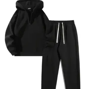 Black Hoodie Set – Zip Detail & Stretch Fabric