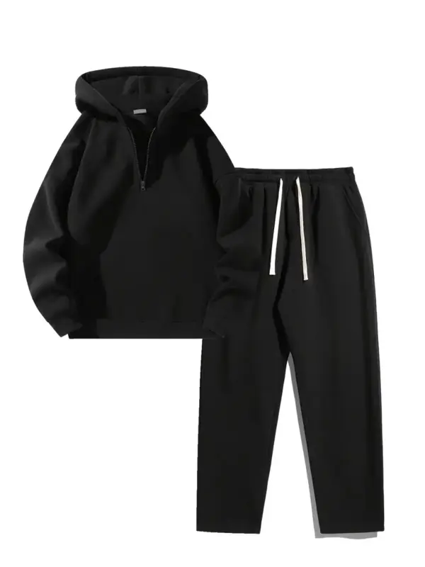 Black Hoodie Set – Zip Detail & Stretch Fabric
